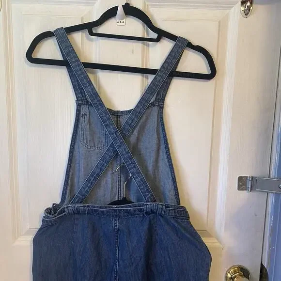Gap Overalls Women 4/27R Denim Bib Medium Wash Pocket Slouchy Y2K Blue Wide Legs - Picture 11 of 13